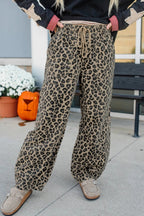 Leopard Denim Drawstring Elastic Waist Loose Pants