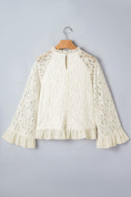 Sheer Lace Ruffle Trim Long Sleeve Blouse