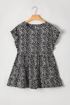 Plus Size Leopard Ruffle Tiered Keyhole Blouse