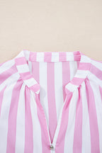 Stripe 3/4 Sleeve Buttoned V-Neck Mini Dress