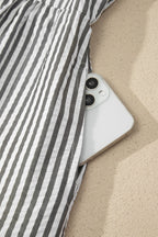 Stripe Contrast V-Neck Flutter Sleeve Midi Dress