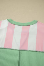 Stripe Exposed Seam Ribbed Patchwork Oversized Tee