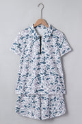 Abstract Camo Polo Collar T-Shirt & Shorts Set