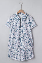 Abstract Camo Polo Collar T-Shirt & Shorts Set