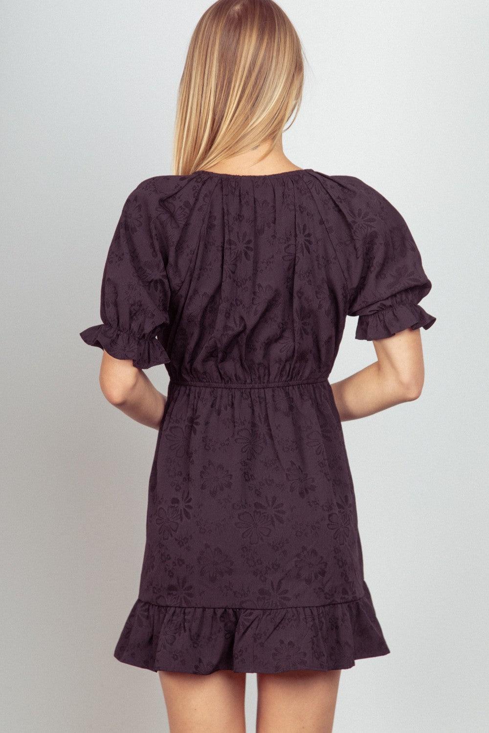 Women's Dresses Textured Woven Ruffled Mini Dress