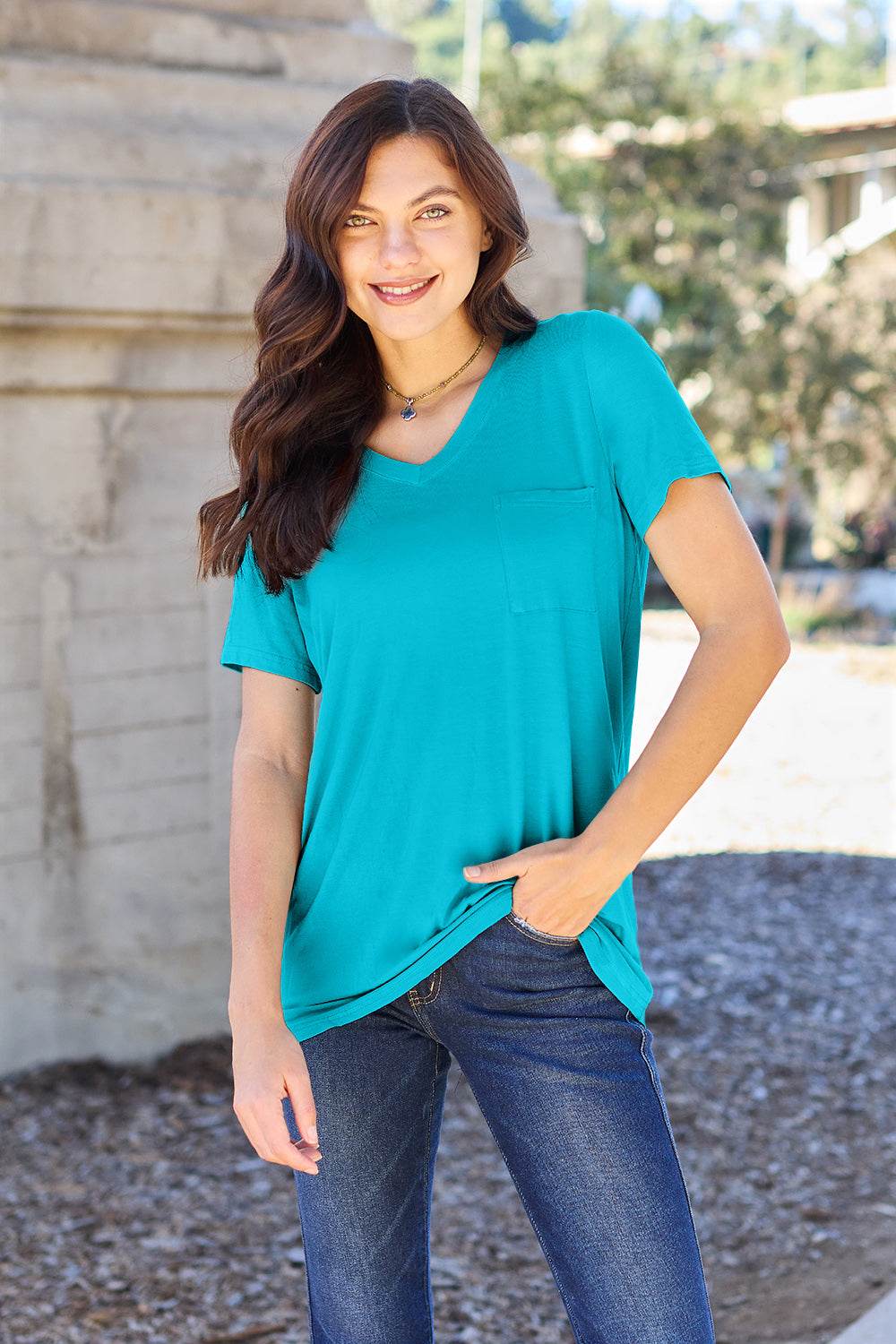 Basic Bae Full Size V-Neck Short Sleeve T-Shirt - VacationGrabs