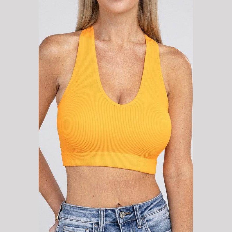 Ribbed Cropped Racerback Tank Top - VacationGrabs