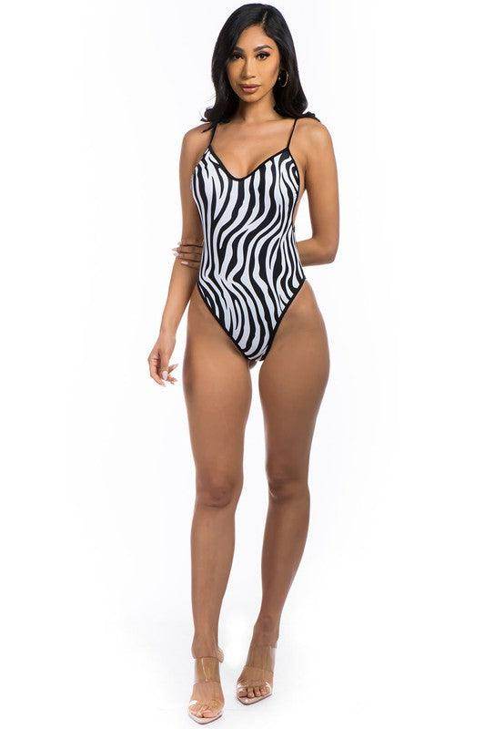 One-Piece Zebra Print Bathing Suit - VacationGrabs