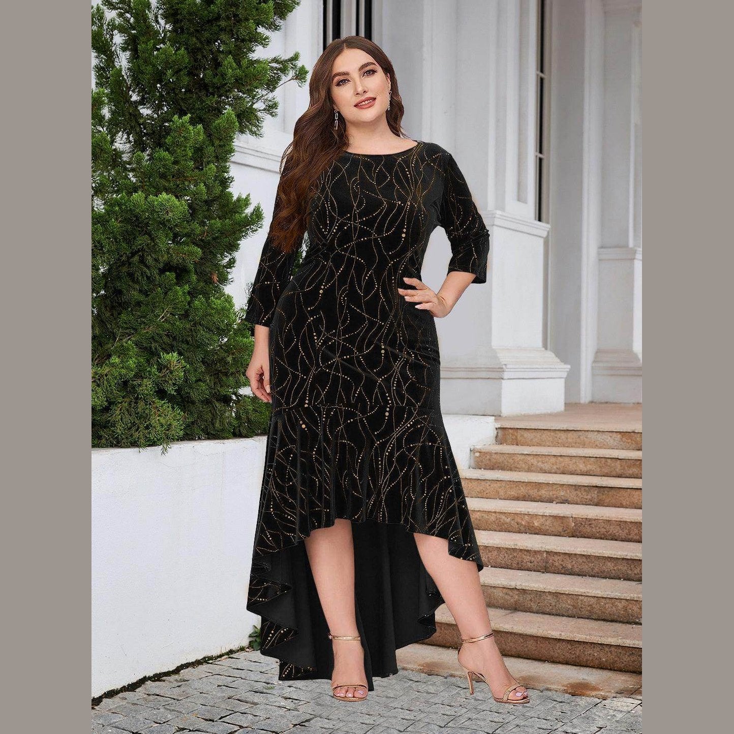 Plus Size Ruffle Hem High-Low Dress - VacationGrabs