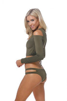 Olive Green Long Sleeve Two Piece Bikini - VacationGrabs