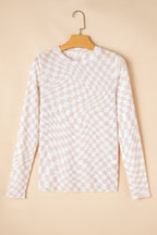 Long sleeve checkerboard shirt women with a unique wavy pattern design in soft fabric