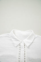 Solid Crinkle Textured Lace Trim Buttoned Shirt