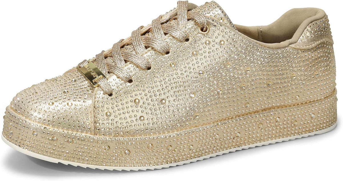 Women's Rhinestone Platform Sneakers, Mesh Upper