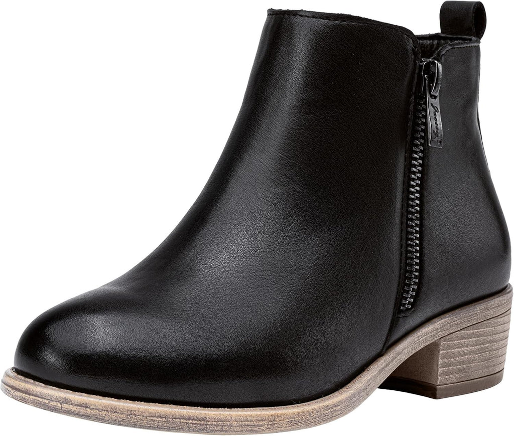 Women's Block Heel Ankle Boots with Inner Zip, Round Toe