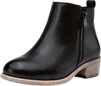 Women's Block Heel Ankle Boots with Inner Zip, Round Toe