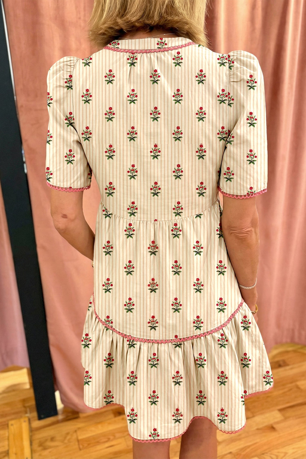 Floral Stripe Contrast Ruffle Hem Mini Dress