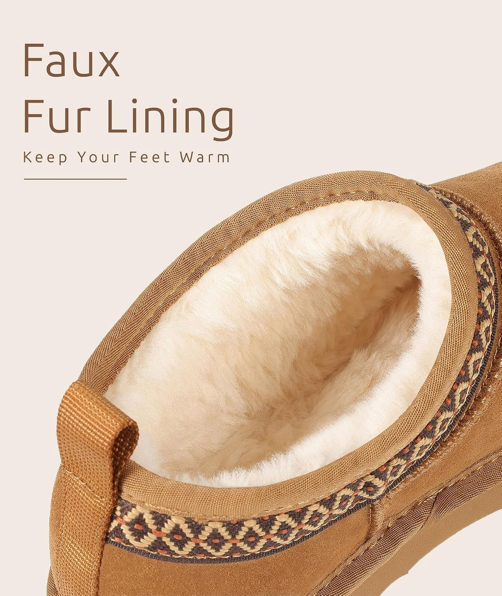 Women's Suede Ankle Boots with Faux Fur Lining