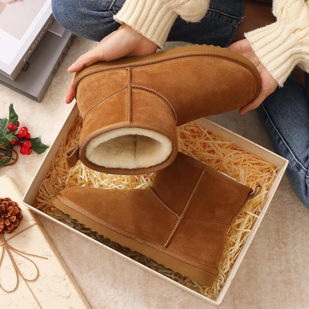 Women's Genuine Suede Mini Boots with Faux Fur Lining
