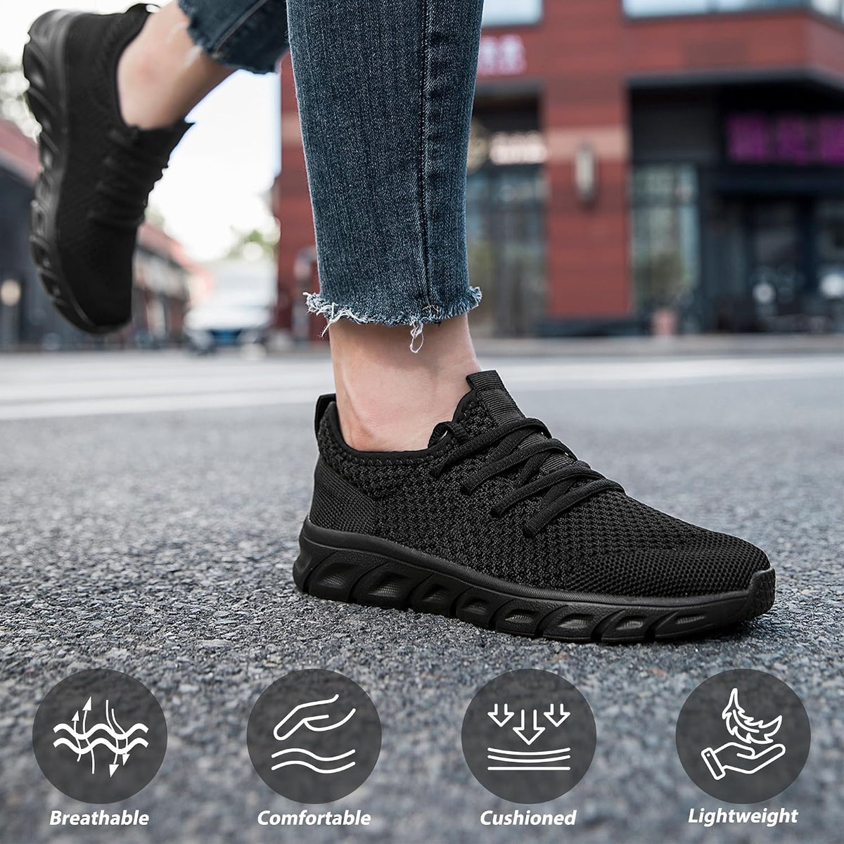 Women's Breathable Mesh Walking Sneakers, Lace-Up