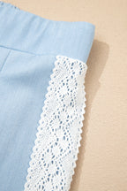 Floral Lace Patch Pocket Pleated Wide Leg Pants