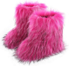 Women's Faux Fur Snow Boots – Fluffy Mid-Calf Flat Winter Boots