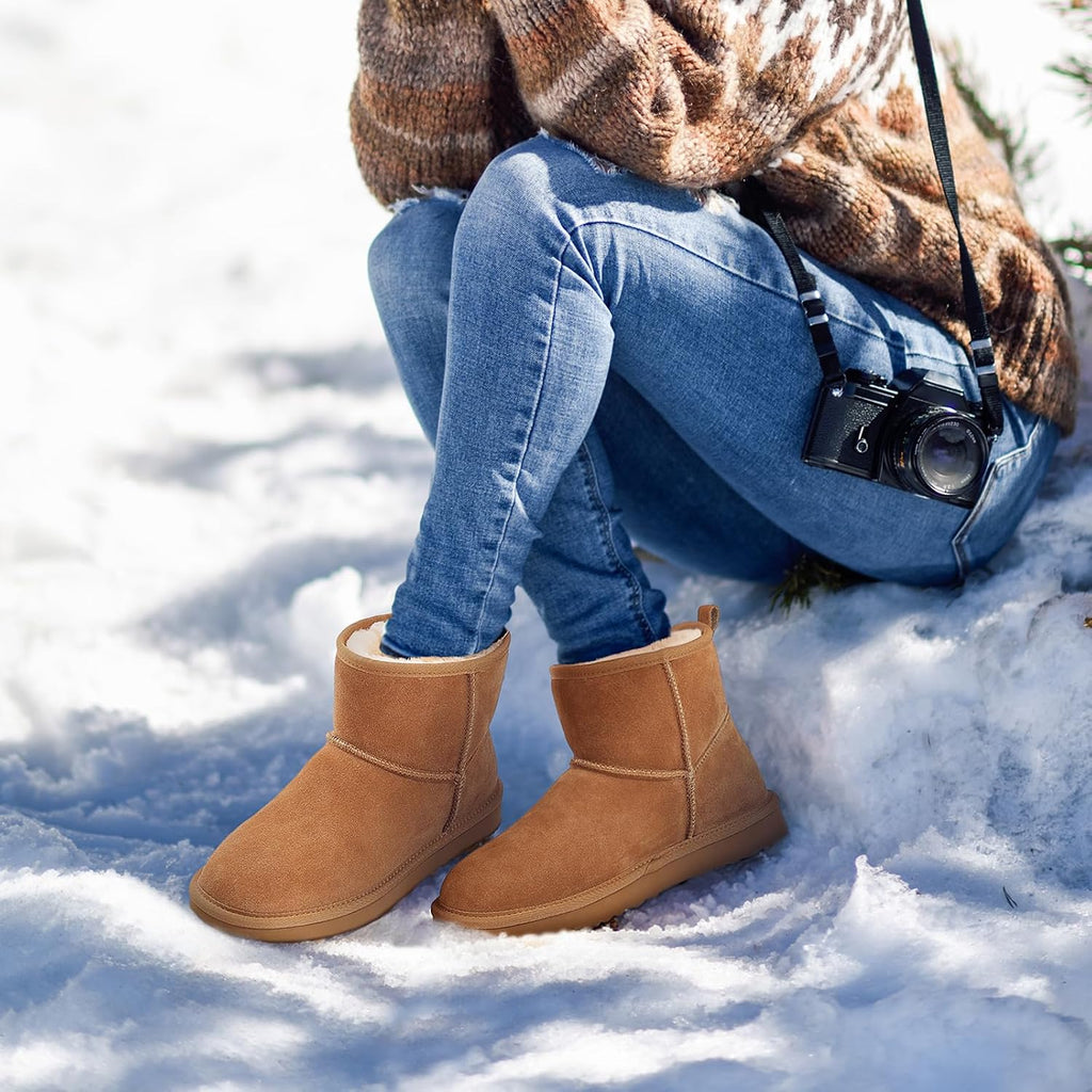 Women's Genuine Suede Mini Boots with Faux Fur Lining