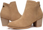 Women's Chunky Heel Ankle Boots, Almond Toe Suede-Look