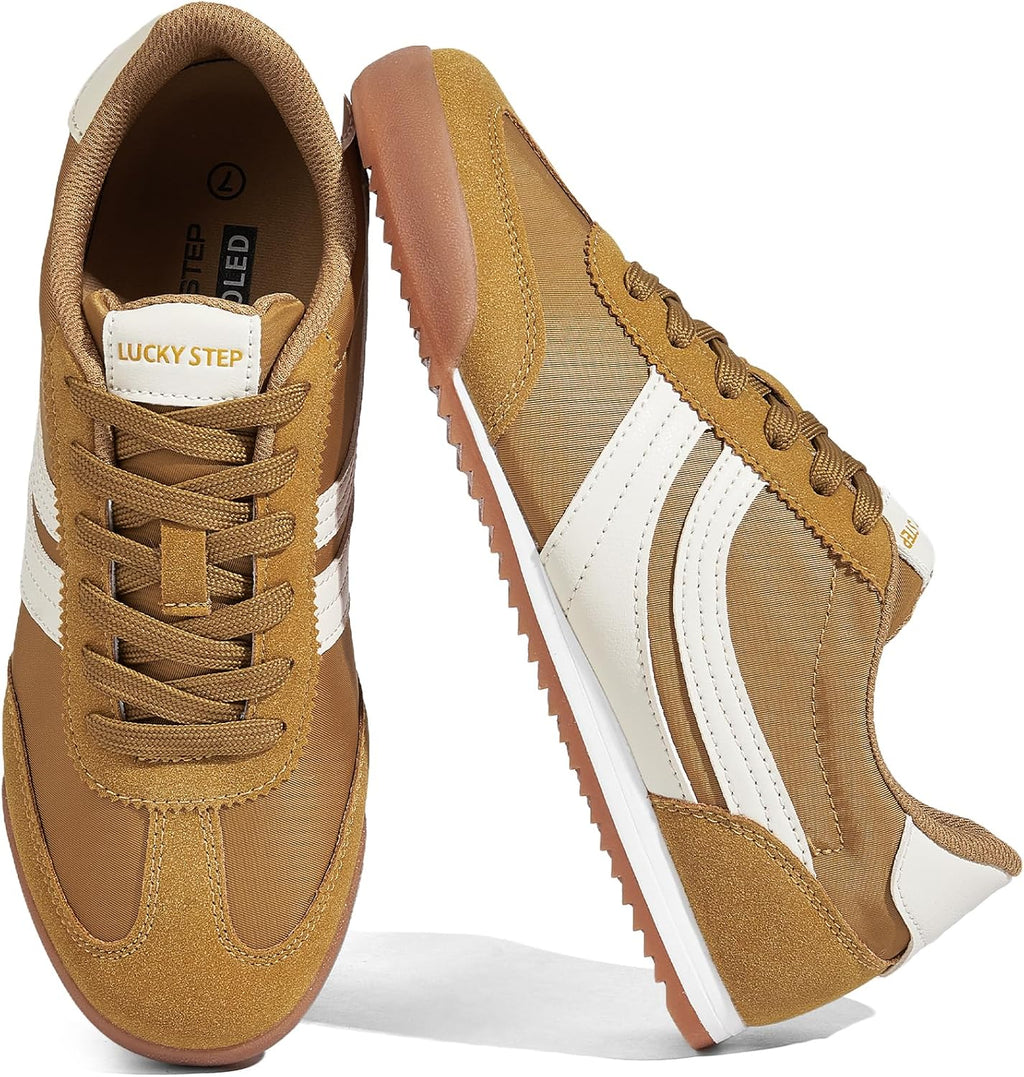 Women's Retro Tennis Sneakers - Nylon & Suede Slim Fit