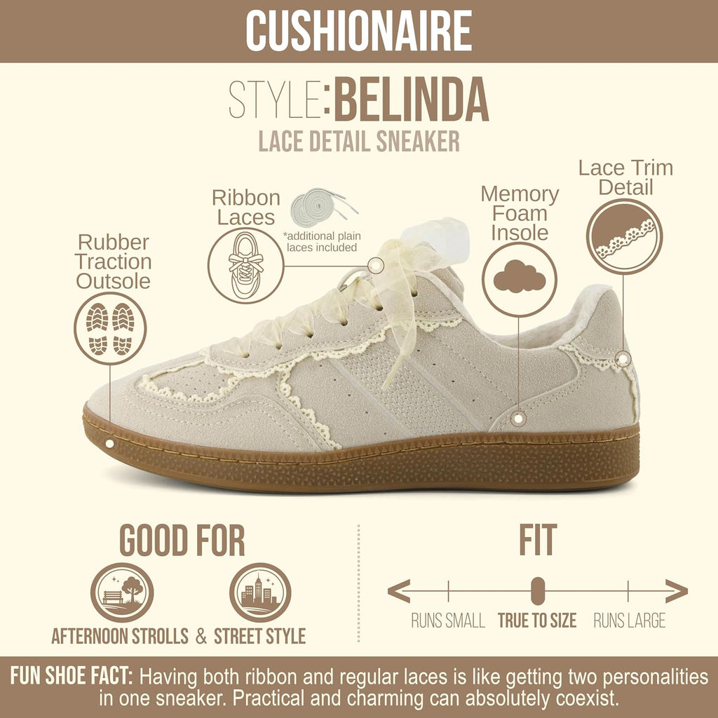 Women's Lace Detail Sneakers with Ribbon Laces & Cushioned Insole