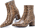 Women's Chunky Heel Ankle Boots, Pointed Toe Leather Booties