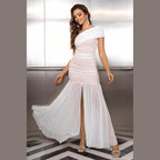 One-Shoulder Ruched Maxi Dresses - VacationGrabs