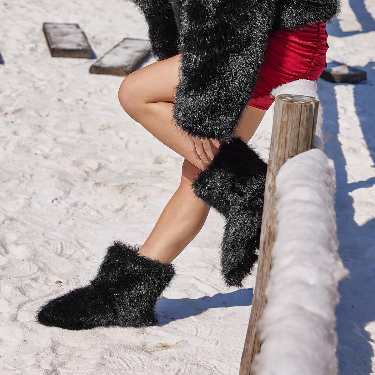Women's Faux Fur Mid-Calf Snow Boots, Fuzzy Round Toe