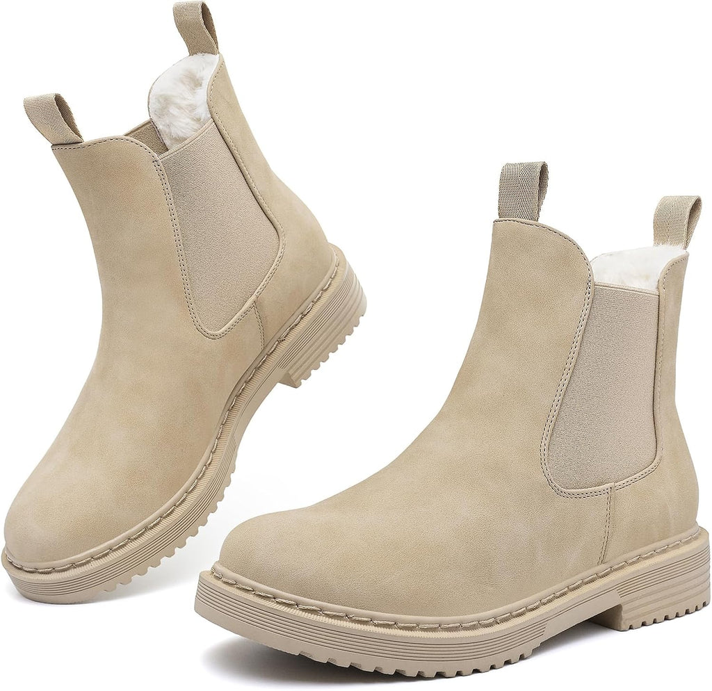 Women's Faux Fur Lined Chunky Chelsea Ankle Boots