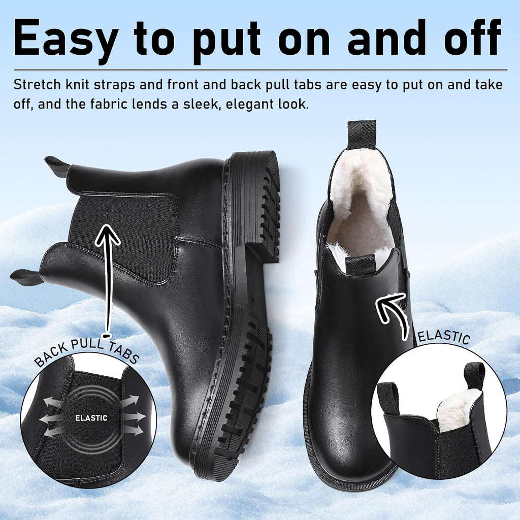 Women's Faux Fur Lined Chunky Chelsea Ankle Boots