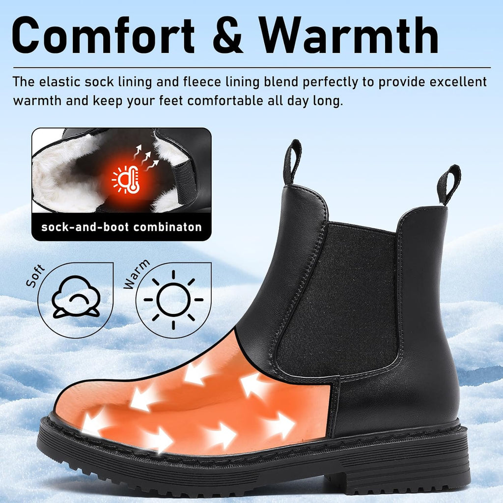 Women's Faux Fur Lined Chunky Chelsea Ankle Boots