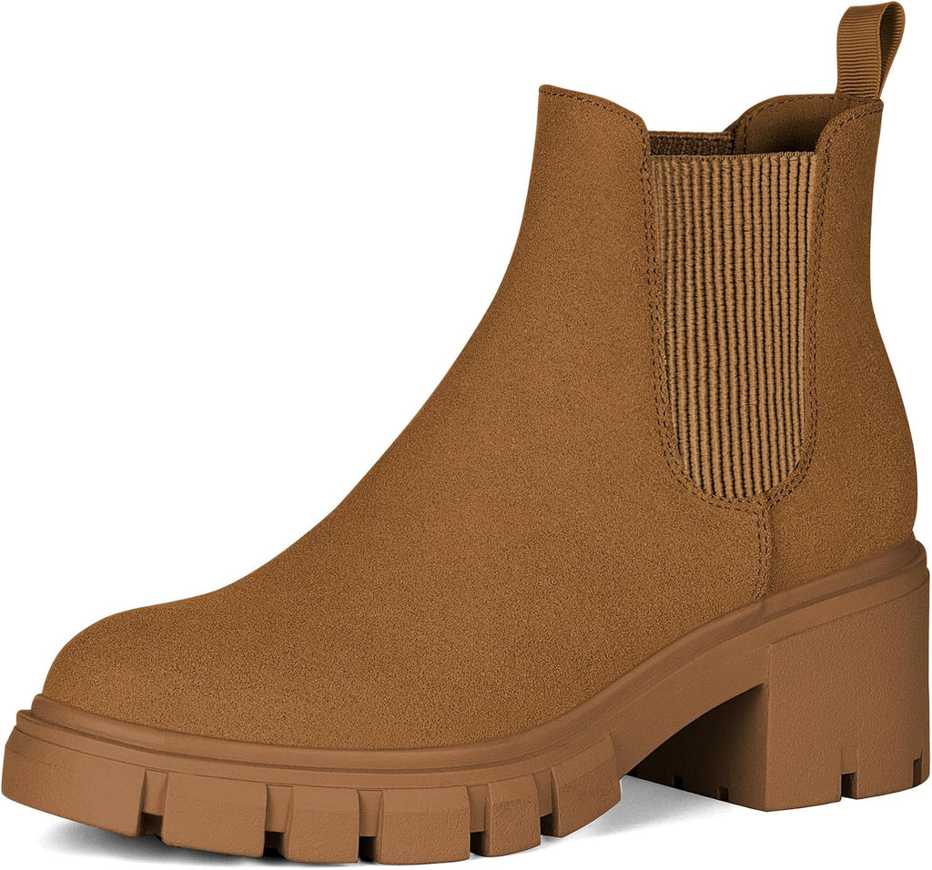 Women's Chunky Heel Chelsea Ankle Boots, Slip-On Suede