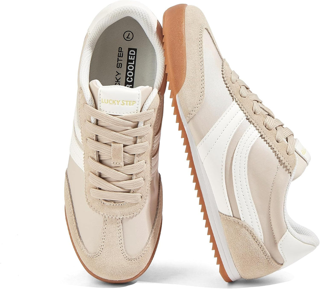 Women's Retro Tennis Sneakers - Nylon & Suede Slim Fit