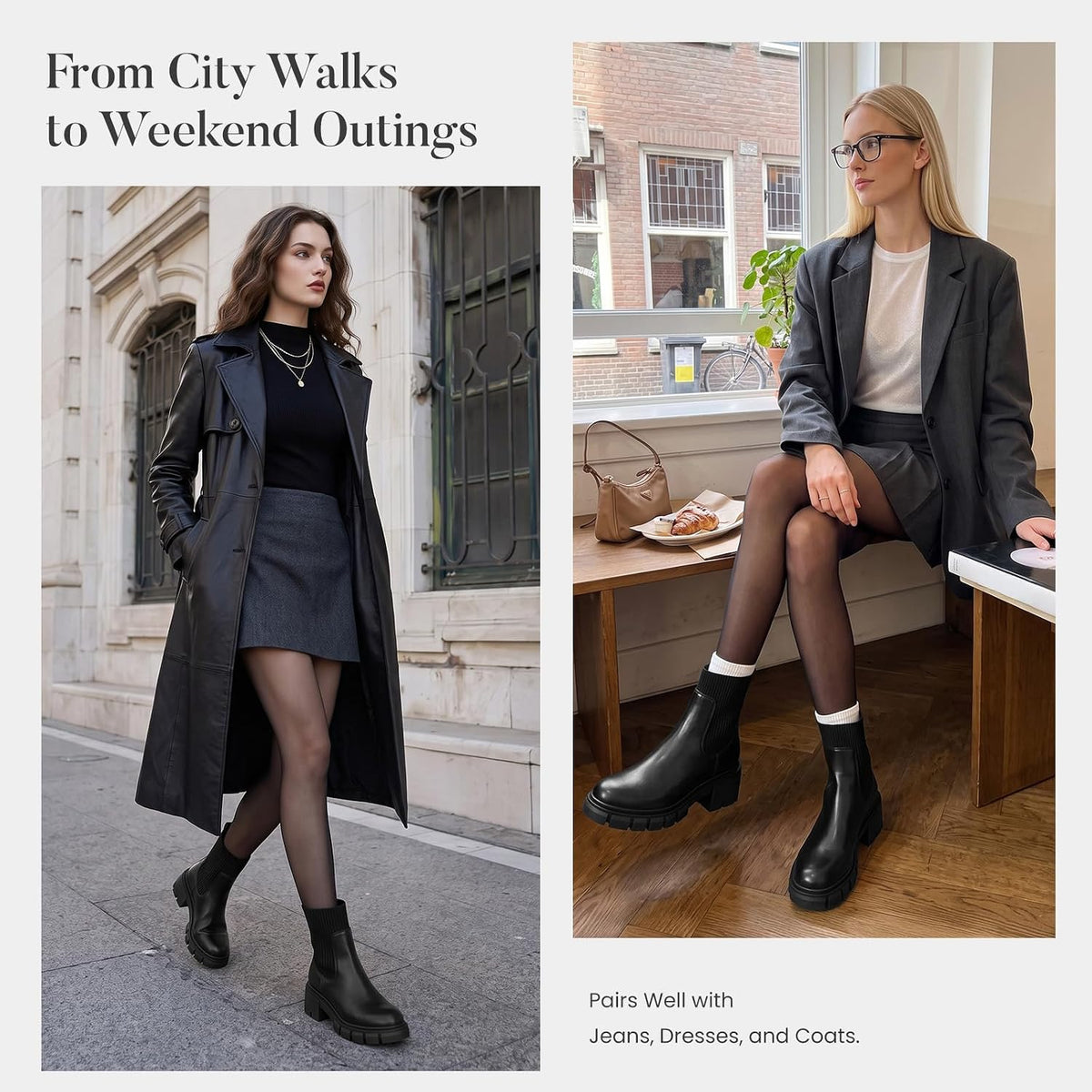 Women's Chunky Heel Platform Chelsea Ankle Boots