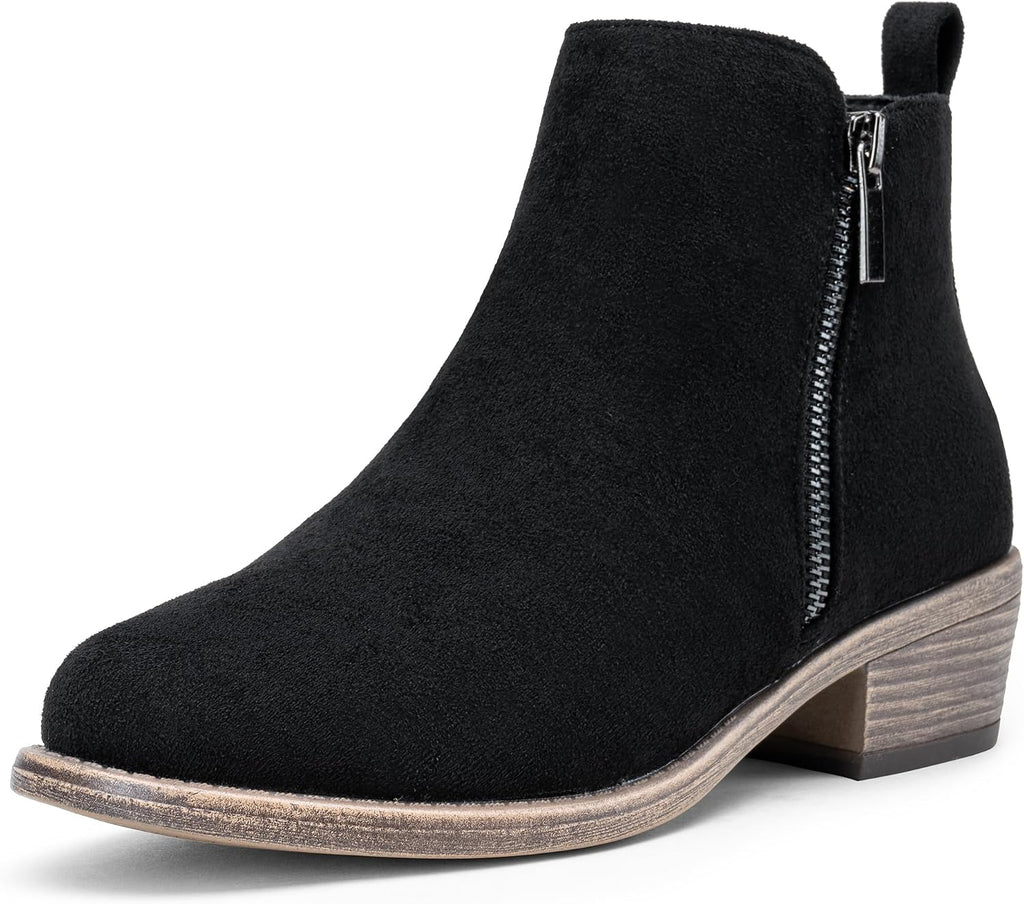 Women's Block Heel Ankle Boots with Inner Zip, Round Toe