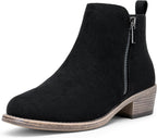 Women's Block Heel Ankle Boots with Inner Zip, Round Toe