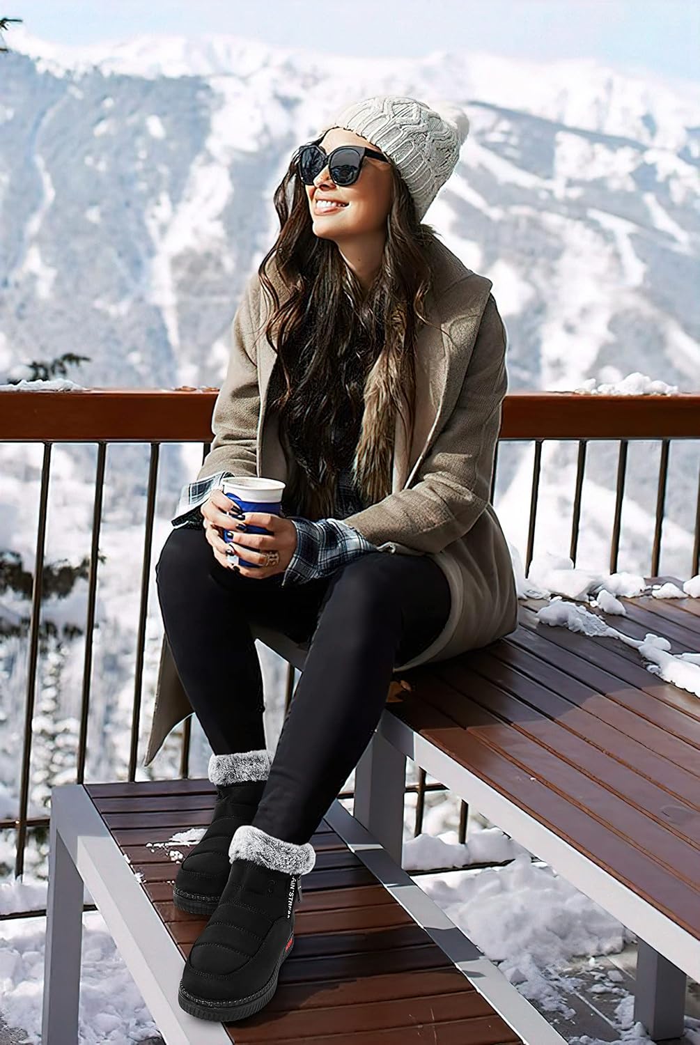 Women's Waterproof Platform Snow Boots, Fleece-Lined Ankle