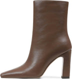 Women's Chunky Heel Square Toe Ankle Boots with Side Zip