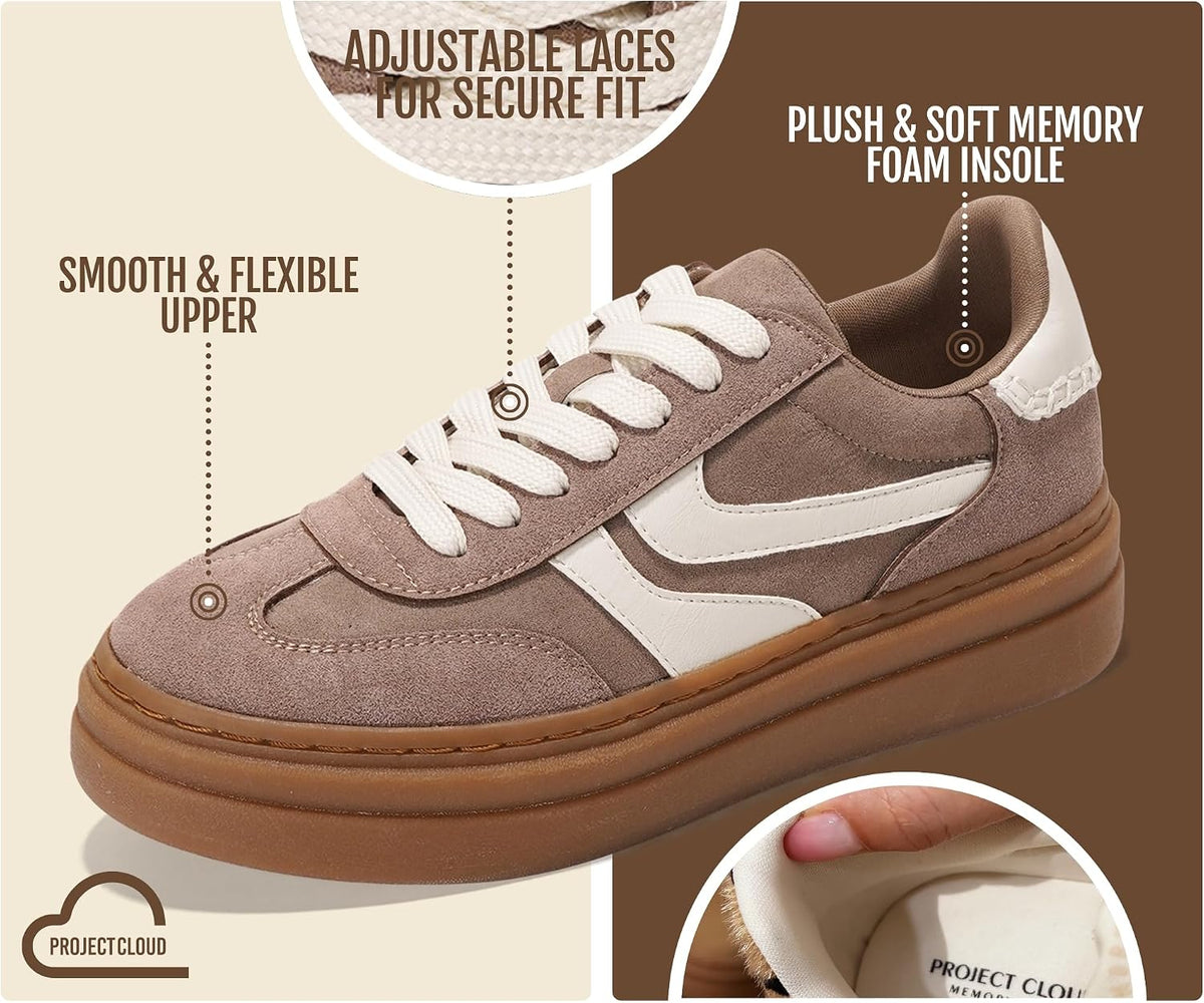 Women's Platform Sneakers with Memory Foam Insole, Lace-Up
