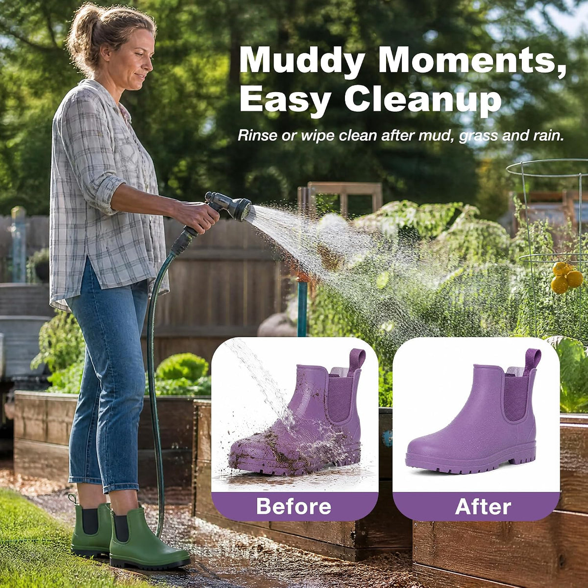 Women's Waterproof Chelsea Ankle Rain Boots, Matte Finish