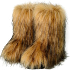 Women's Knee-High Faux Fur Snow Boots, Flat Heel