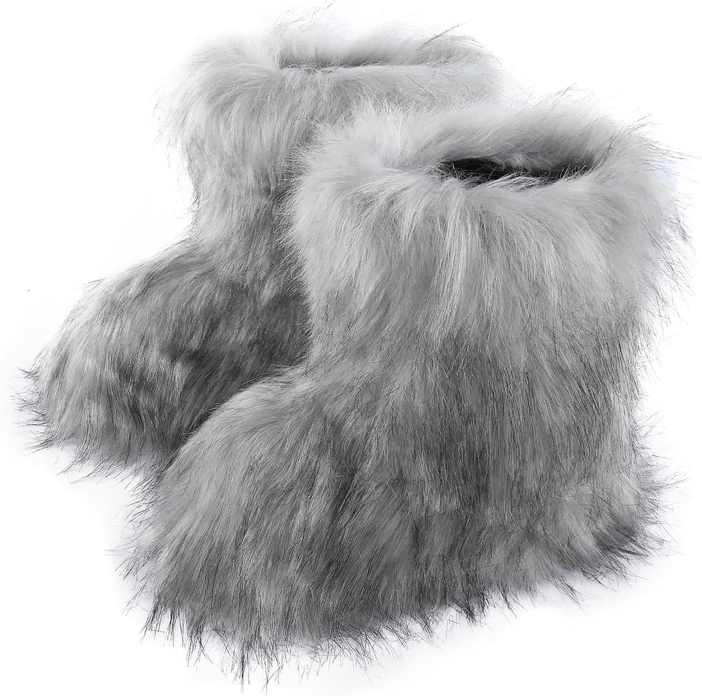Women's Faux Fur Snow Boots – Fluffy Mid-Calf Flat Winter Boots