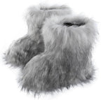 Women's Faux Fur Snow Boots – Fluffy Mid-Calf Flat Winter Boots