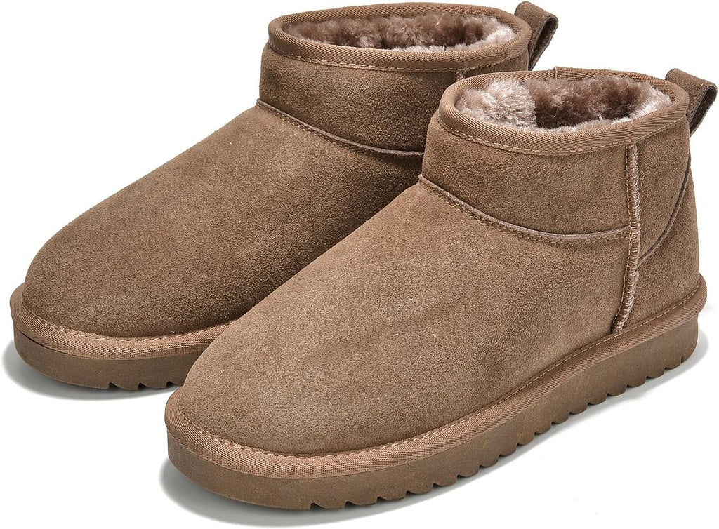 Women's Genuine Leather Ankle Boots with Faux Fur Lining