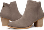 Women's Chunky Heel Ankle Boots, Almond Toe Suede-Look