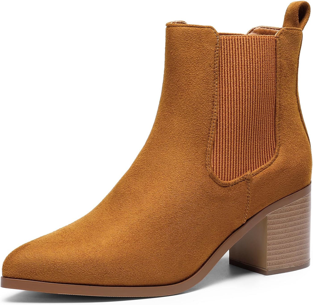 Women's Chunky Heel Ankle Chelsea Boots, Faux Suede